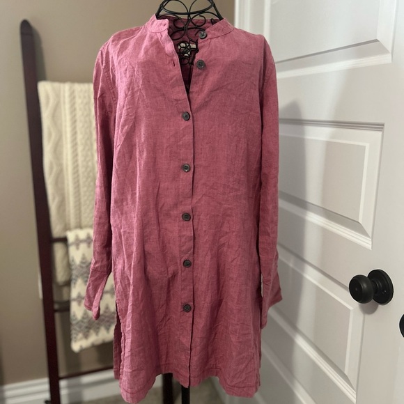 J. Jill Linen Pink Mandarin Collar Tunic - Picture 1 of 9